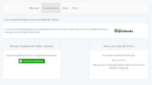 Visual shows setting up the integration between Shopify and QBO