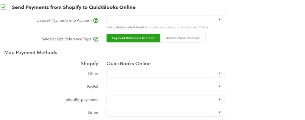 Visual shows sync payments from Shopify to QBO