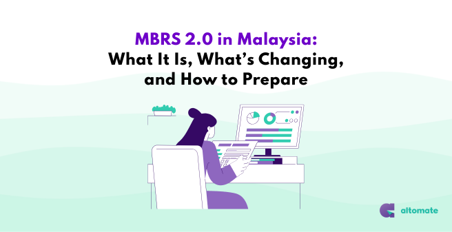 llustration of a woman working at a computer with charts on screen, accompanied by the title “MBRS 2.0 in Malaysia: What It Is, What’s Changing, and How to Prepare” and the Altomate logo.